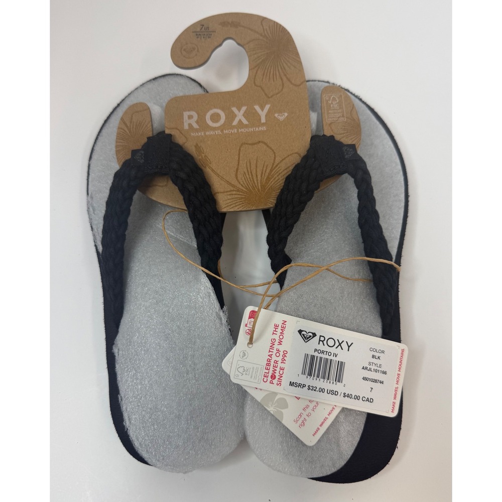 Roxy Women's Porto IV Slip On Beach Sandals Black Size 7 NWT